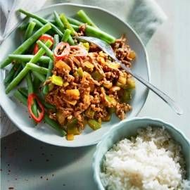 Japanese BBQ Pork Rice Bowl With Green Beans