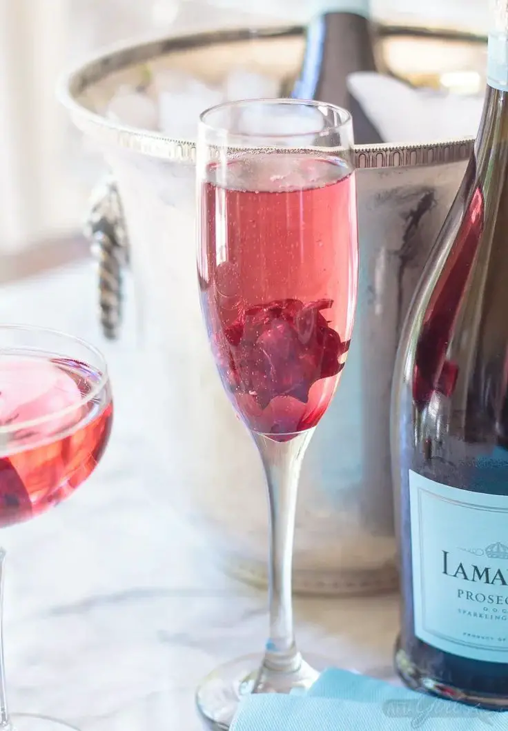 Blooming Hibiscus Flower Prosecco Cocktail