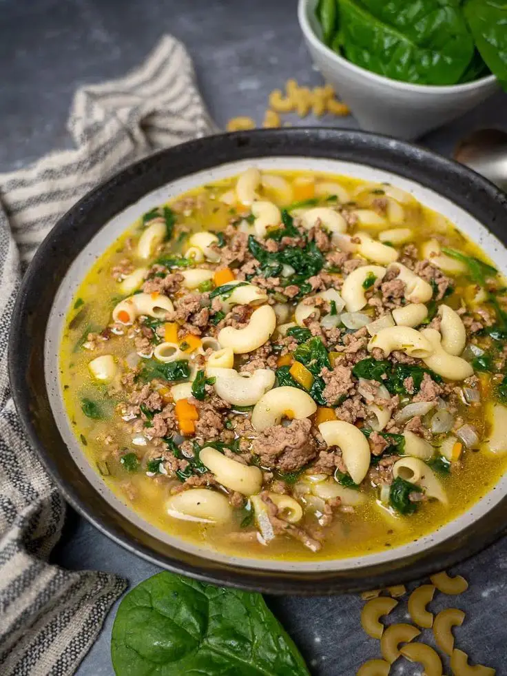 Macaroni Soup With Herbs & Spinach