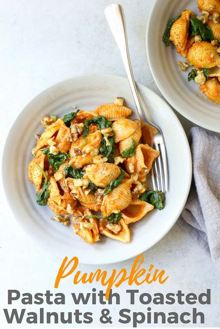 Pumpkin Pasta Shells With Spinach And Walnuts