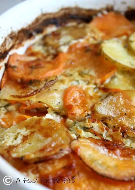 Scalloped Yukon Gold And Sweet Potato Gratin With Fresh Herbs