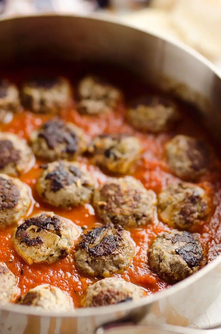 Provolone-Stuffed Pesto Meatball Skillet