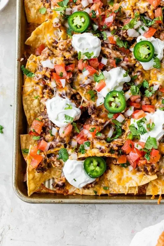 Loaded Nachos With Turkey, Beans & Cheese