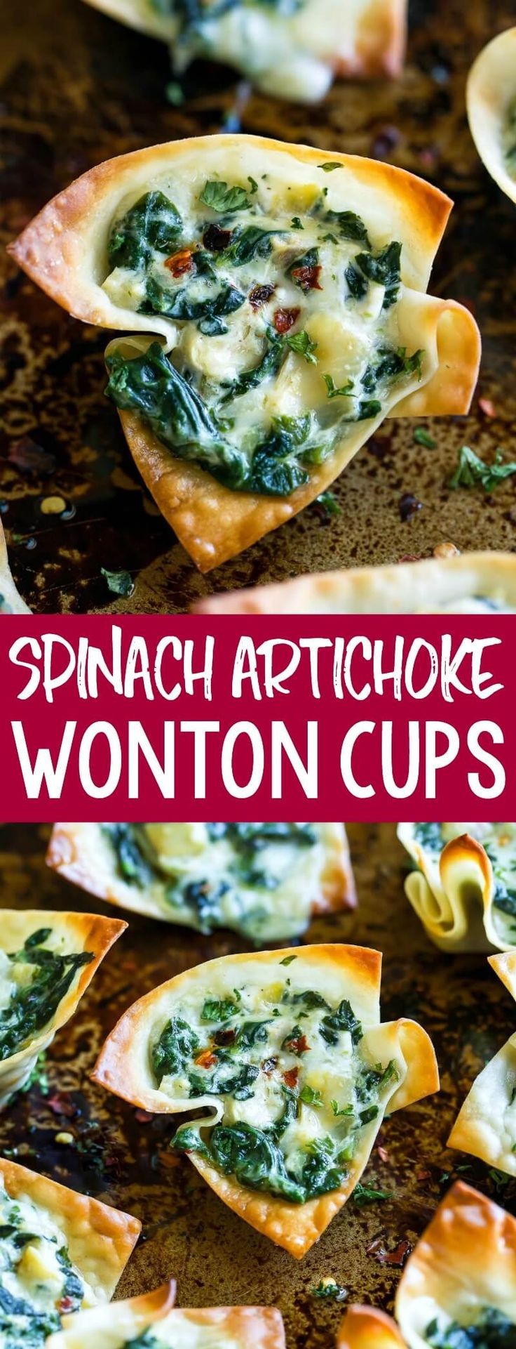 Baked Spinach Artichoke Wonton Cups