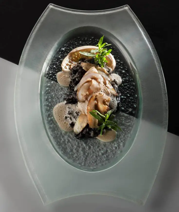 Abalone, Pan-Seared And Served With Squid-Ink Risotto