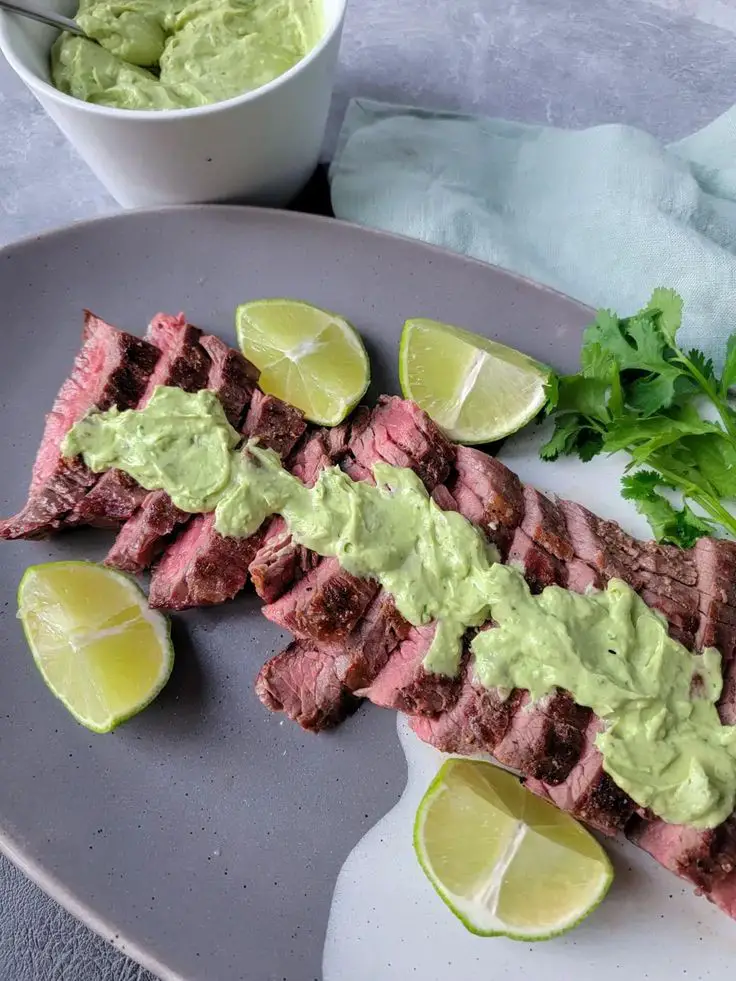 Grilled Skirt Steak With Avocado Lime Crema