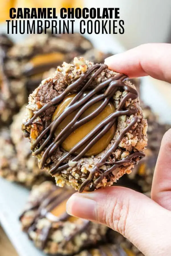 Chocolate Caramel Thumbprint Cookies