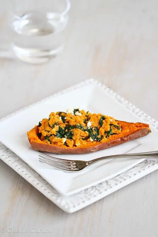 Spinach And Feta Stuffed Sweet Potatoes