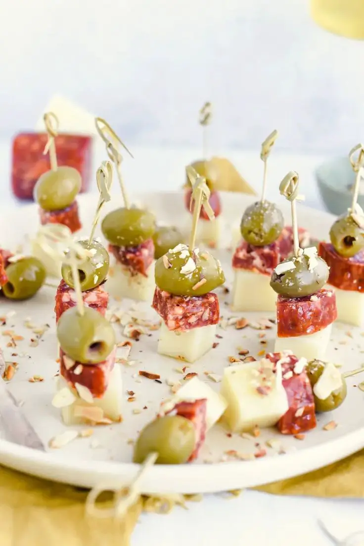 Chorizo, Manchego, & Olive Skewers