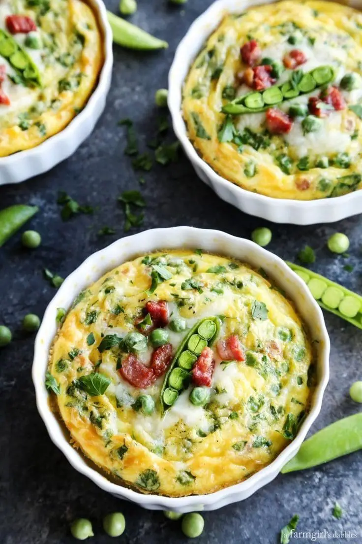 Baked Eggs With Pancetta, Provolone & Peas