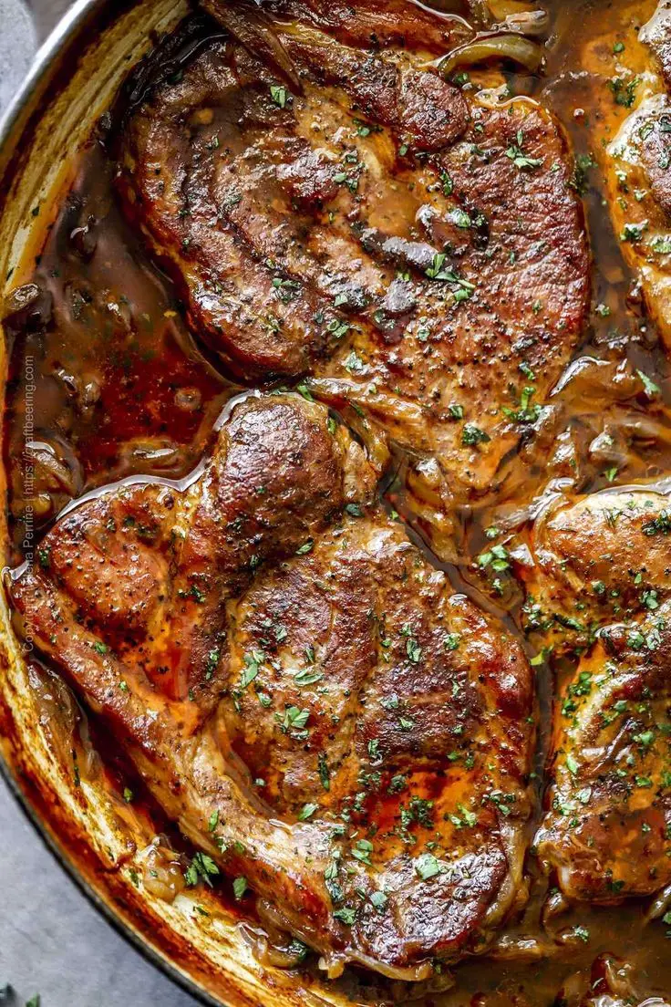 Braised Pork Steak & Onions