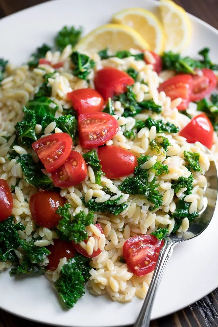 Lemon Orzo With Parmesan, Kale & Cherry Tomatoes