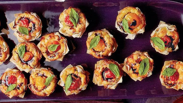 Pancetta & Parmesan Tartlets With Basil & Cherry Tomatoes