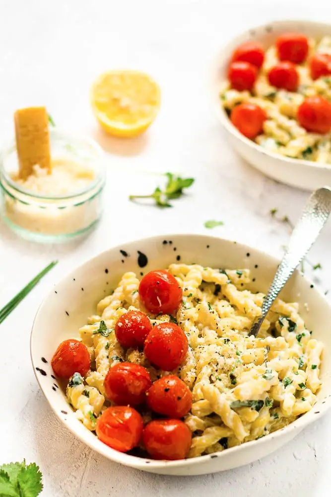 Gemelli Pasta With Herbed Ricotta & Cherry Tomatoes